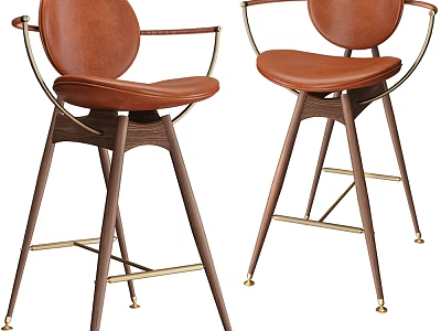 Modern Bar Stools With Leather Seats Wooden Frames And Metal Accents 3d model