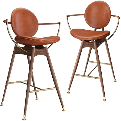 Modern Bar Stools With Leather Seats Wooden Frames And Metal Accents 3d model