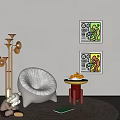 Shell Shaped Single Sofa with Gold Floor Lamp Wall Art and Side Table