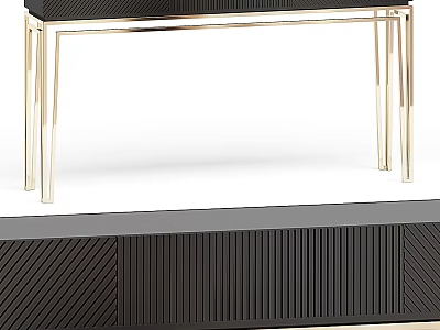 Modern Black Dining Table With Gold Metal Legs And Textured Surface 3d model