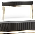 Modern Black Dining Table With Gold Metal Legs And Textured Surface 3d model