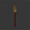 Ancient Decorative Spear 3D Render With Red Shaft Yellow Ornaments And Intricate Head Design