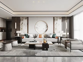 New Chinese Style Living Room Home Living Room Sofa Coffee Table Combination 3d model