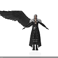 Man With Black Wings Silver Hair In Long Black Coat Spreading Arms