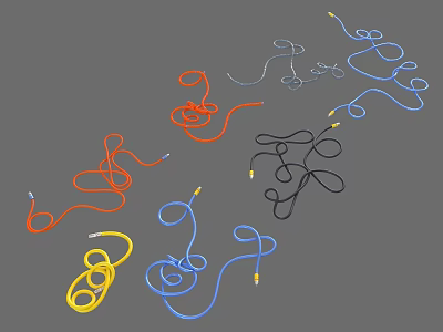 Colorful Coiled Cables with Plugs in Various Hues on Gray Background 3d model