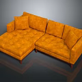 Modern Orange Tufted Sectional Sofa With Plush Cushions And Wooden Legs