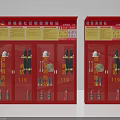 Red Fire Equipment Cabinets With Extinguishers Hoses In Community Mini Fire Station