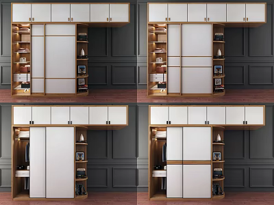 Modern Wardrobe Design With Sliding Doors Wooden Frame And Internal Storage Shelves 3d model