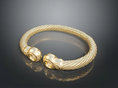 Elegant Shiny Gold Bracelet With Braided Texture And Animal Head Ends For Daily Wear 3d model