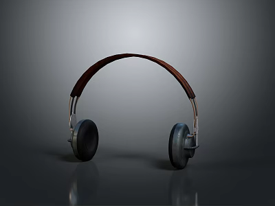 Ergonomic Computer Headphones with Wooden Headband Black Ear Cups Metal Frame and Gray Reflection 3d model