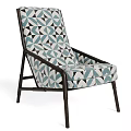 Modern Accent Chair with Ottoman Featuring Geometric Pattern and Dark Metal Frame