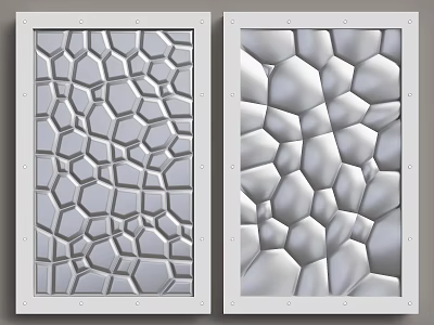Decorative Ceiling Panels Featuring Hexagonal Honeycomb And Irregular Pebble Textures In Silver 3d model