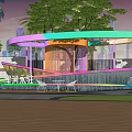Colorful Scenic Wall Design With Starry River Theme And Trees Lawn Open Space