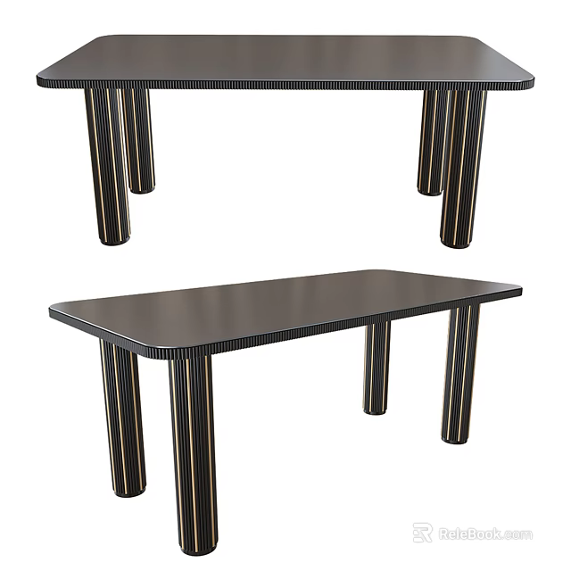Modern Dark Dining Table With Four Legs And Golden Stripes Design 3d model