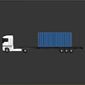Modern White Cab Truck With Blue Container Trailer On Reflective Surface 3d model