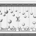 Luxury Showcase with Silver Spheres Hanging and Placed Around LV Logo on Wall