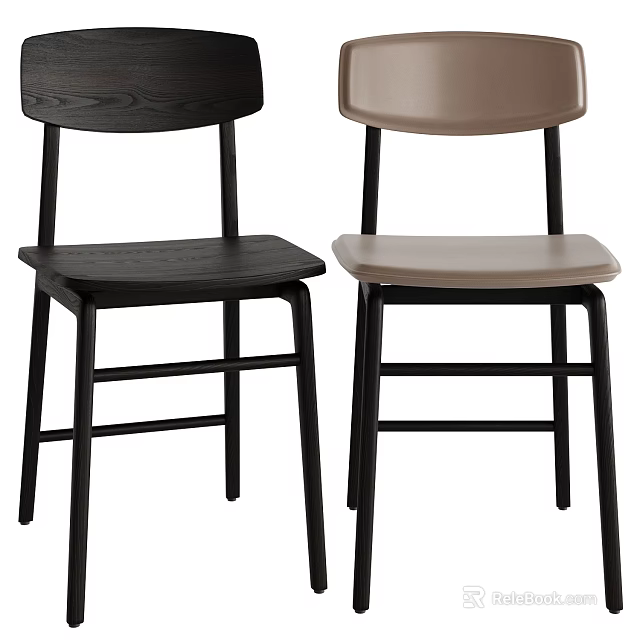 Stylish Minimalist Solid Wood Dining Chair In Two Colors For Modern Home Dining Room Decor 3d model 