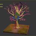 Small Wooden Treehouse On Tree Trunk With Ladder And Green Grass Surface