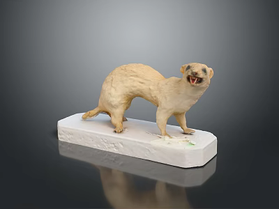 Yellowish Animal Sculpture in Standing Pose With Open Mouth On White Base 3d model