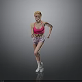 Active Woman Running In Pink Sports Bra Light Shorts And White Sneakers