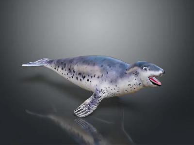 Realistic Grayish Blue Spotted Seal With Open Mouth And Lifelike Pose 3d model