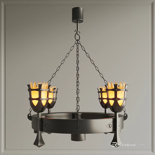 Rustic Metal Chandelier With Multiple Decorative Shades And Hanging Chain Design 3d model 