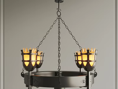 Rustic Metal Chandelier With Multiple Decorative Shades And Hanging Chain Design 3d model
