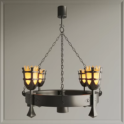 Rustic Metal Chandelier With Multiple Decorative Shades And Hanging Chain Design 3d model