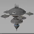 Futuristic Cosmic Space Station With Orbital Platforms And Central Tower Structure 3d model