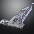 Realistic Airport Runway 3D Model With Paved Tarmac Buildings And Vehicles