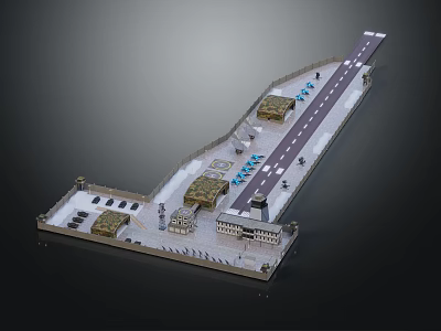 Realistic Airport Runway 3D Model With Paved Tarmac Buildings And Vehicles 3d model