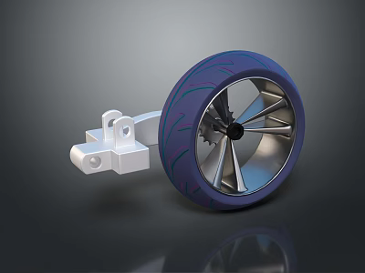 Purple Tire With Silver Rim Tread Pattern And White Mounting Bracket 3D Render Design 3d model