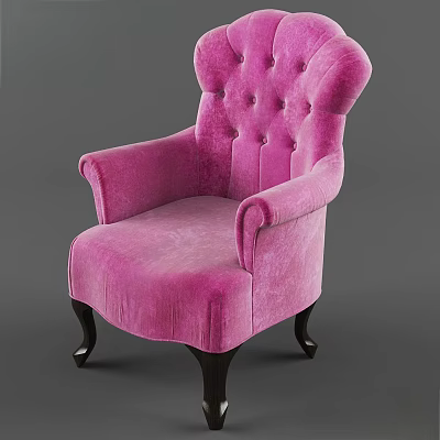 Luxurious Pink Velvet Single Sofa Design With Tufted Back And Dark Wooden Legs 3d model