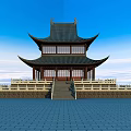 Ancient Chinese Architecture With Multi Tiered Roof Overhanging Eaves And Stone Steps