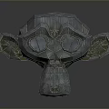 Metallic Geometric Sculpture With Polyhedral Design And Eye Shaped Holes On Reflective Base