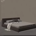 Modern Double Bed With Dark Brown Leather Headboard Gray Bed Sheet And Light Blanket In Minimalist Room