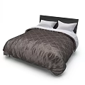 Double Bed with Black Headboard Two White Pillows and Dark Brown Diamond Pattern Quilt 3d model