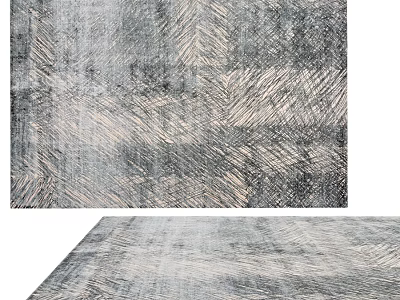 Modern Square Rug With Abstract Gray Beige Textured Pattern And Geometric Lines 3d model