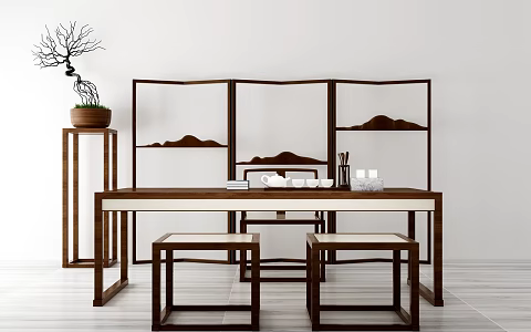 New Chinese Tea Table and Chair 3d model