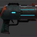 Futuristic Sci Fi Weapon With Green Red Body Blue Light Strips And Circular Barrel