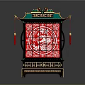 Traditional Chinese Lantern With Green Roof Golden Decorations And Red Dragon Pattern Tassels