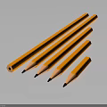 Five Orange Pencils Placed Side By Side On Black Reflective Surface As Daily Supplies
