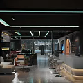 Modern Retail Store Interior With Sofa Bar Seating Glass Walls And Lighting Design