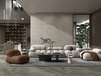 Quiet Duplex Living Room Living Room Sofa Tea Table Combination Multi-person Sofa Chandelier 3d model