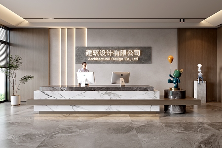 Modern company front desk background wall reception area bar desk reception desk hall simple lobby 3d model