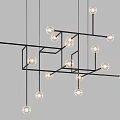 Modern Geometric Chandelier Design Featuring Interconnected Frames And Multiple Bulbs 3d model
