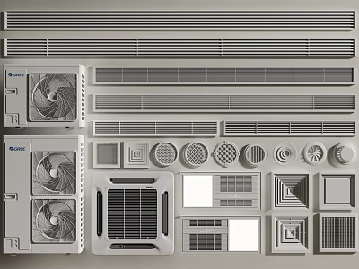 Various Types Of Air Conditioner Vents With Grilles Panels And Design Elements 3d model