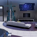 Modern Shopping Mall Store Featuring Space Theme Astronaut Decor Circular Lights And Starry Floor