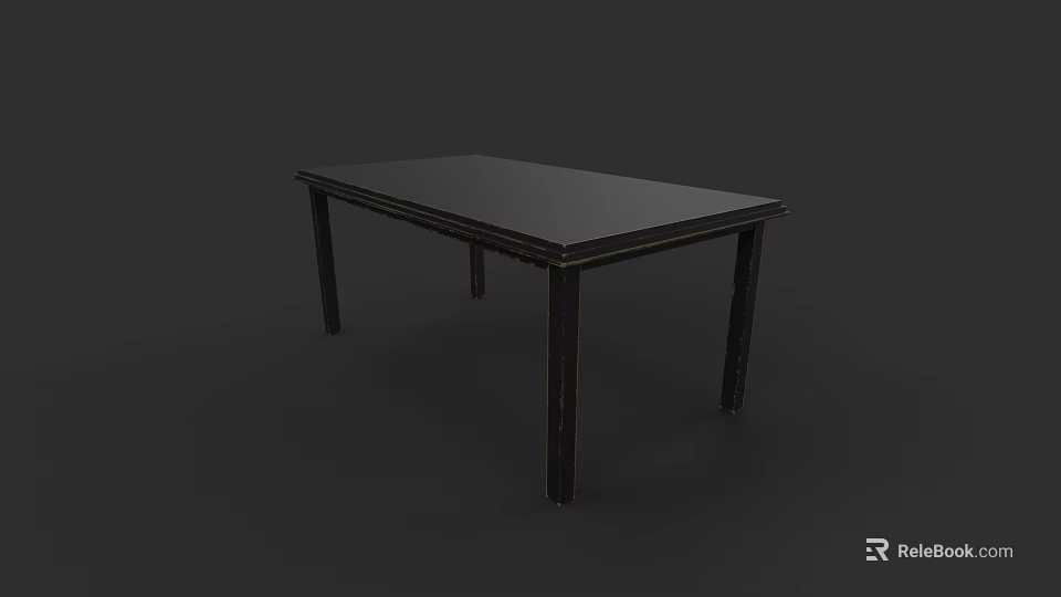 Modern Black Dining Table Set With Sleek Top And Sturdy Wooden Legs 3d model 