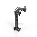 Dark Colored Industrial Robotic Arm With Yellow Warning Stripes Base Wheels And Top Sensor
